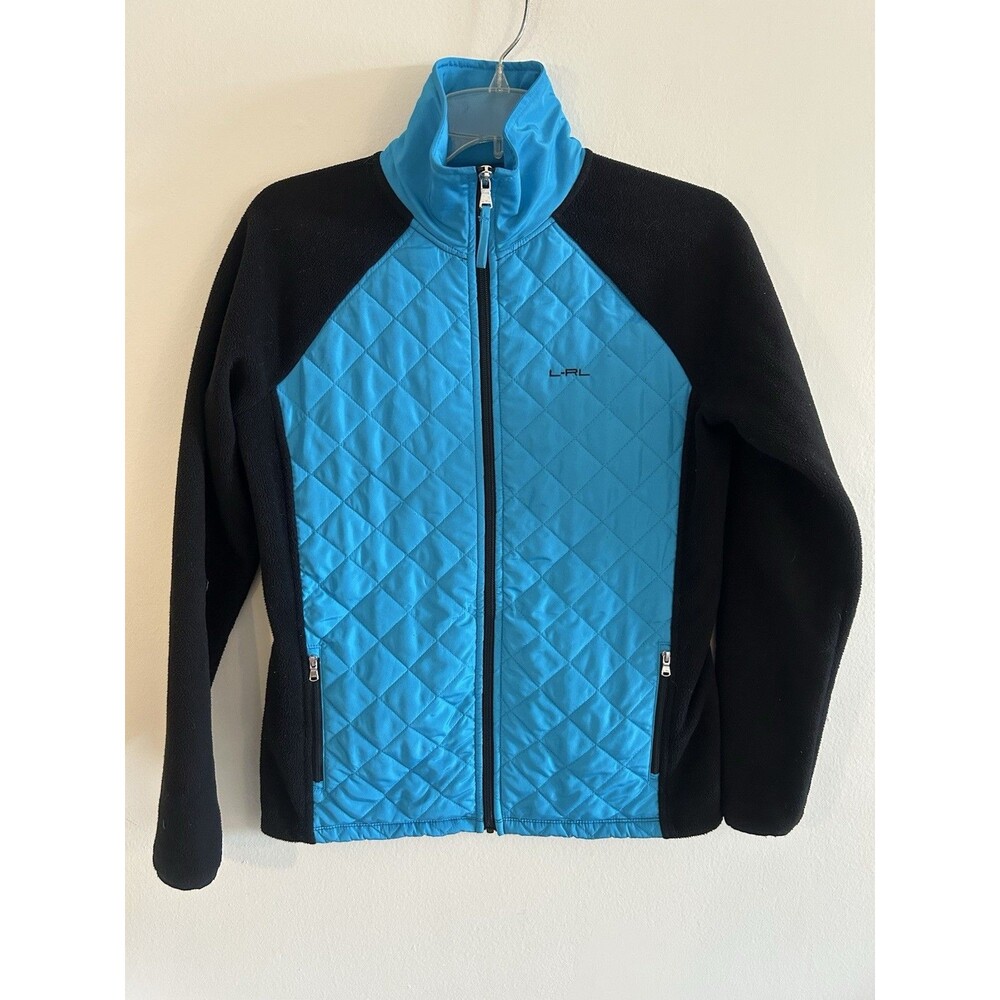 Lauren Active L-RL Ralph Lauren Black & Blue Quilted Fleece Jacket Size S